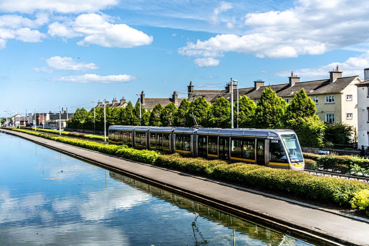 Luas tram running alongside the canal near the property